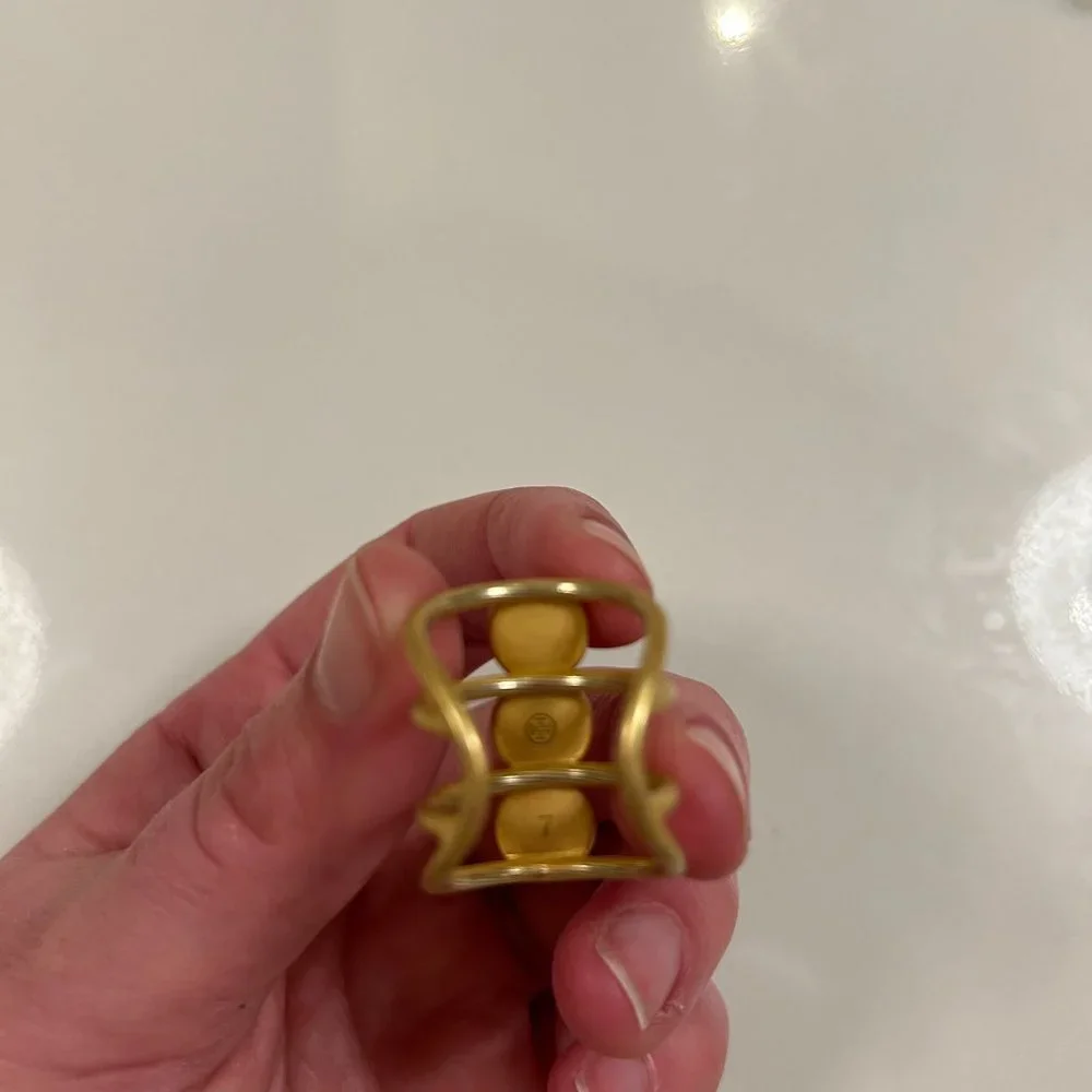 Tory Burch Gold-tone Ring with Three Pearl Accents